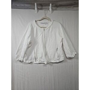 Chico's Weekends Cropped White Jacket Women's 1 M/8 Full Zip Terry Cuffed Pocket